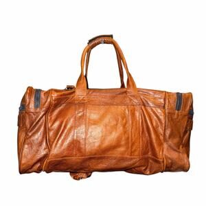 Men’s Vintage Brown Leather Duffle Bag 22” Travel Gym Carry On